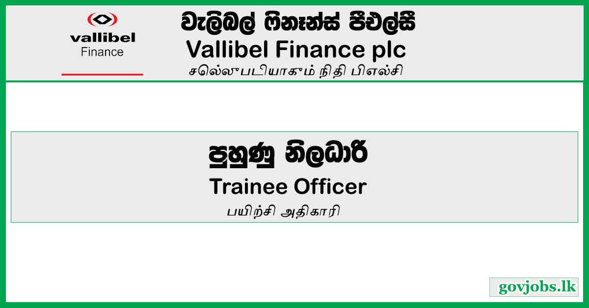 Trainee Officer - Vallibel Finance PLC Job Vacancies 2024