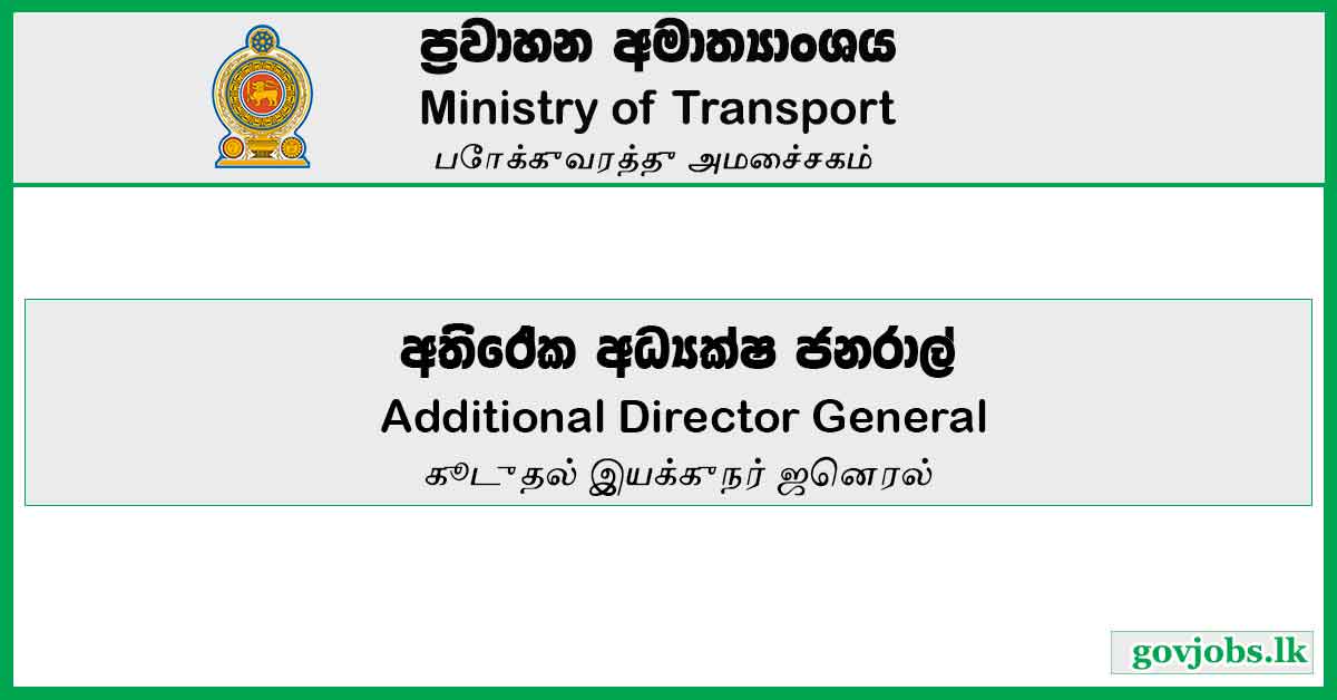 Additional Director General - Ministry Of Transport Job Vacancies 2024