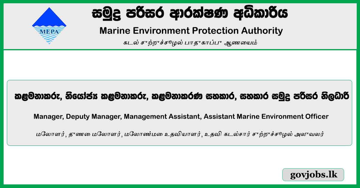 Manager, Deputy Manager, Management Assistant, Assistant Marine Environment Officer - Marine Environment Protection Authority Job Vacancies 2024