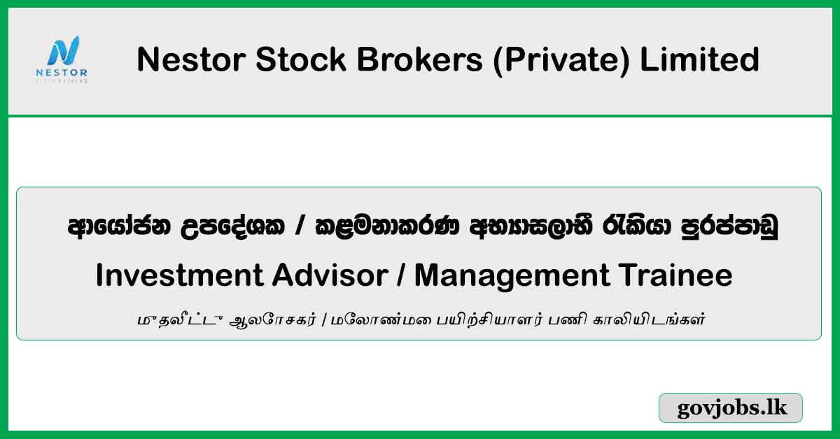 Investment Advisor / Management Trainee - Nestor Stock Brokers (Private) Limited Job Vacancies 2024