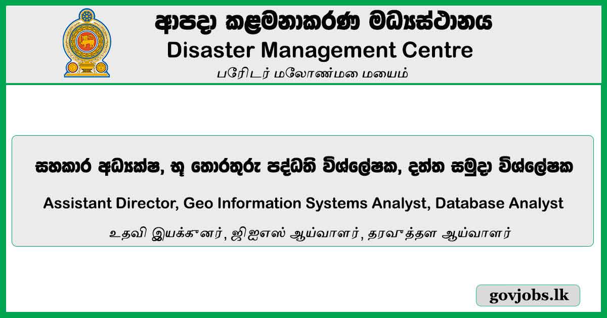 Assistant Director, Geo Information Systems Analyst, Database Analyst - Disaster Management Centre Job Vacancies 2024