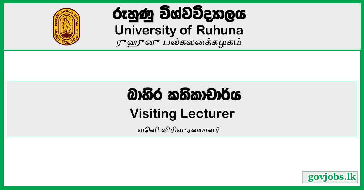 Visiting Lecturer - University Of Ruhuna Job Vacancies 2024
