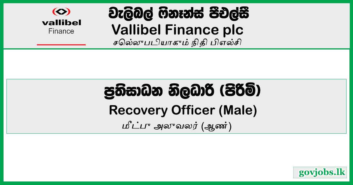 Recovery Officer (Male) - Vallibel Finance PLC