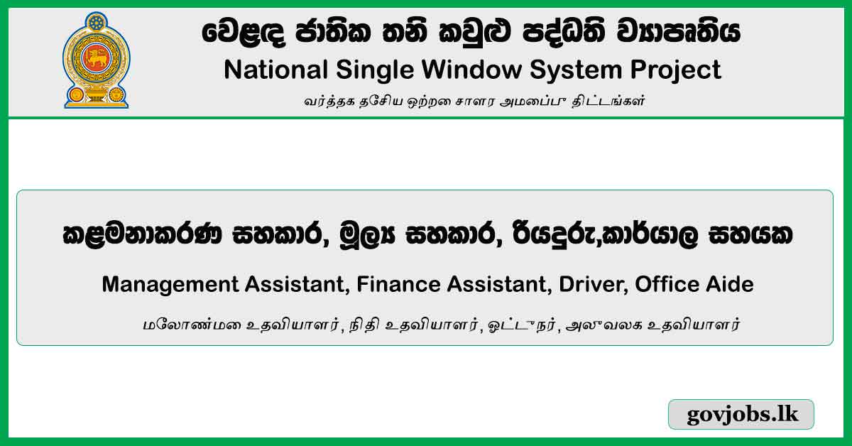 Management Assistant, Finance Assistant, Driver, Office Aide – Trade National Single Window System Project Job Vacancies 2024