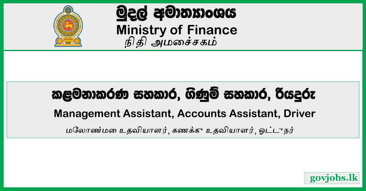 Management Assistant, Accounts Assistant, Driver - Ministry Of Finance Job Vacancies 2024