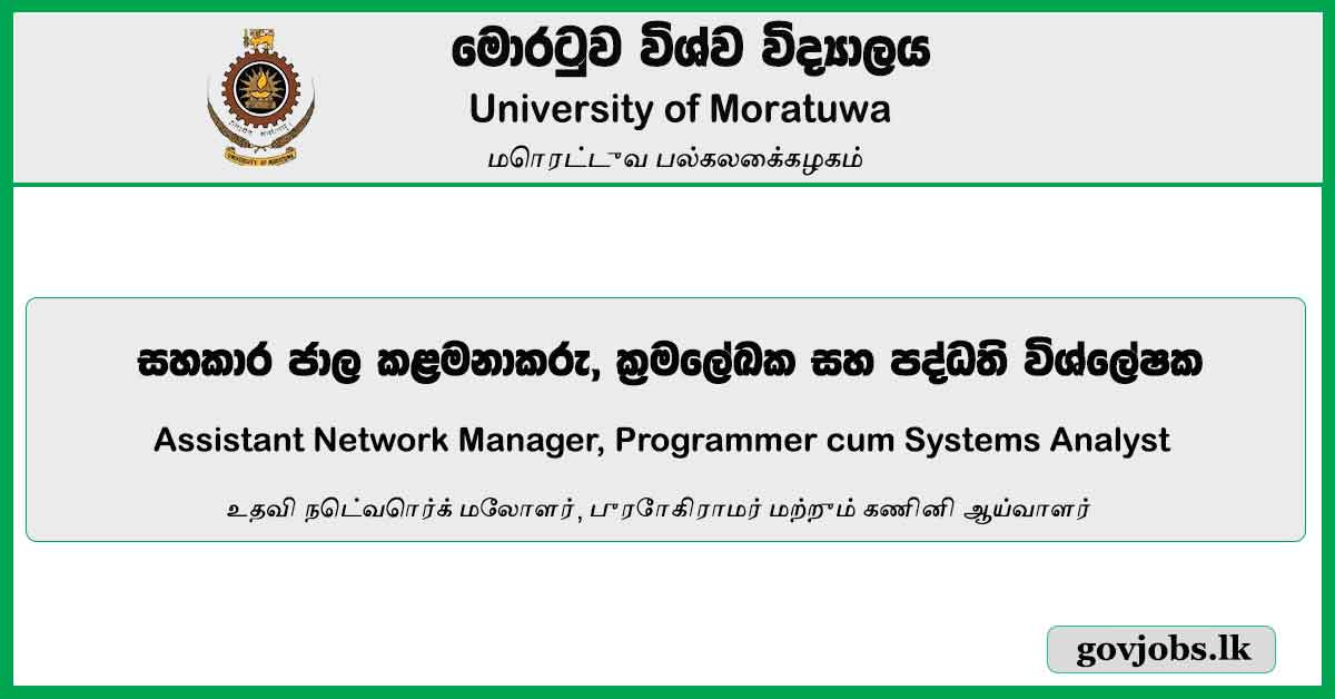 Assistant Network Manager, Programmer Cum Systems Analyst - University Of Moratuwa Job Vacancies 2024