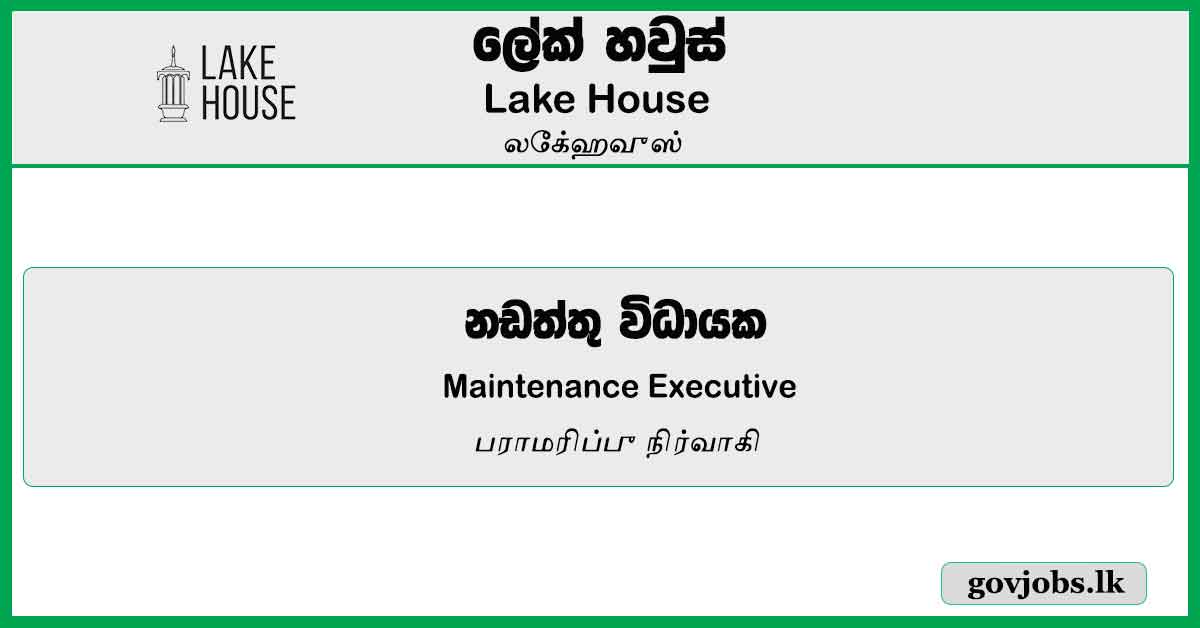 Maintenance Executive (Electronics) – Lake House Job Vacancies 2024