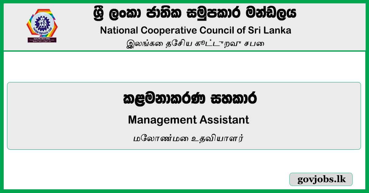 Management Assistant - National Cooperative Council Of Sri Lanka Job Vacancies 2024