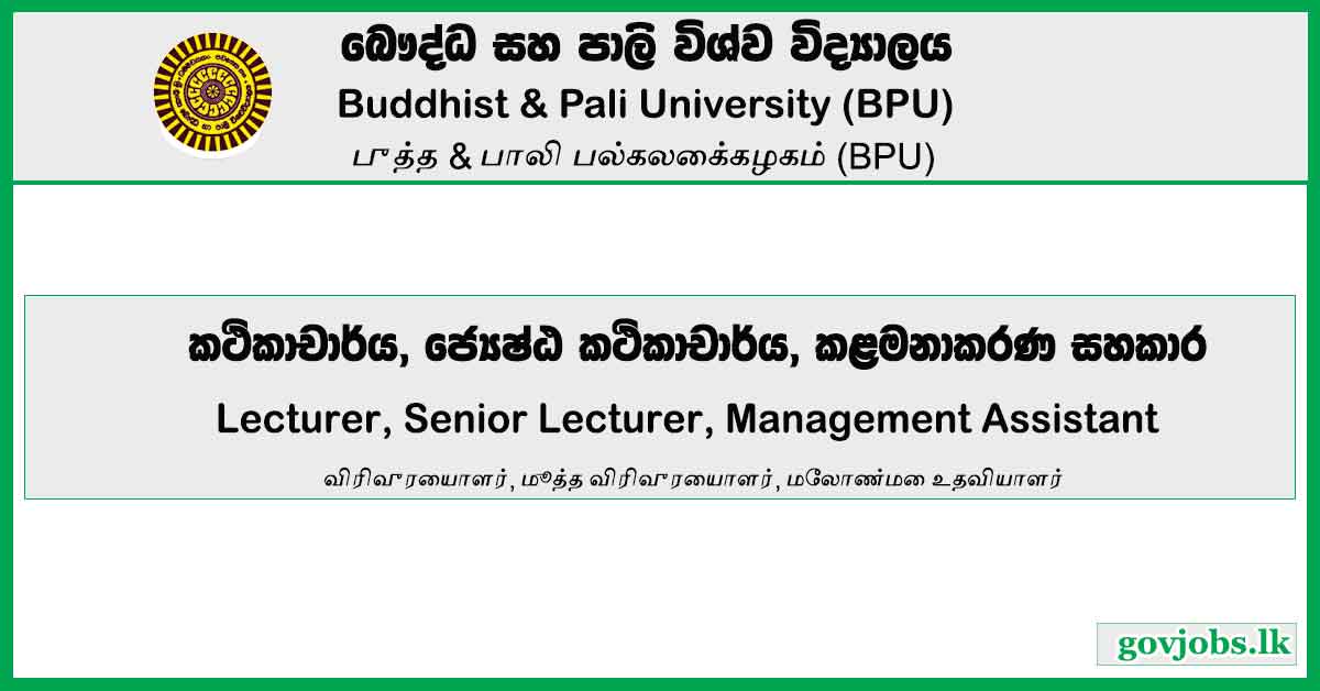 Lecturer, Senior Lecturer, Management Assistant - Buddhist & Pali University Of Sri Lanka Job Vacancies 2024