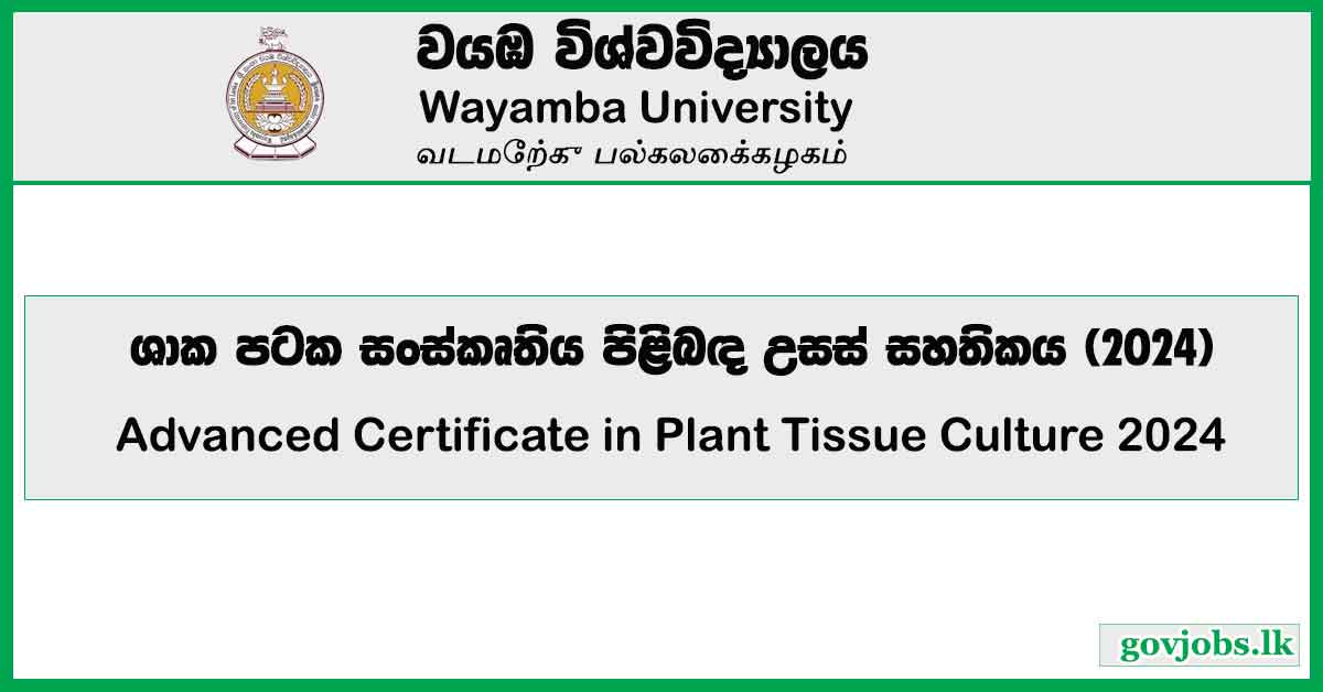 Wayamba University - Advanced Certificate in Plant Tissue Culture 2024