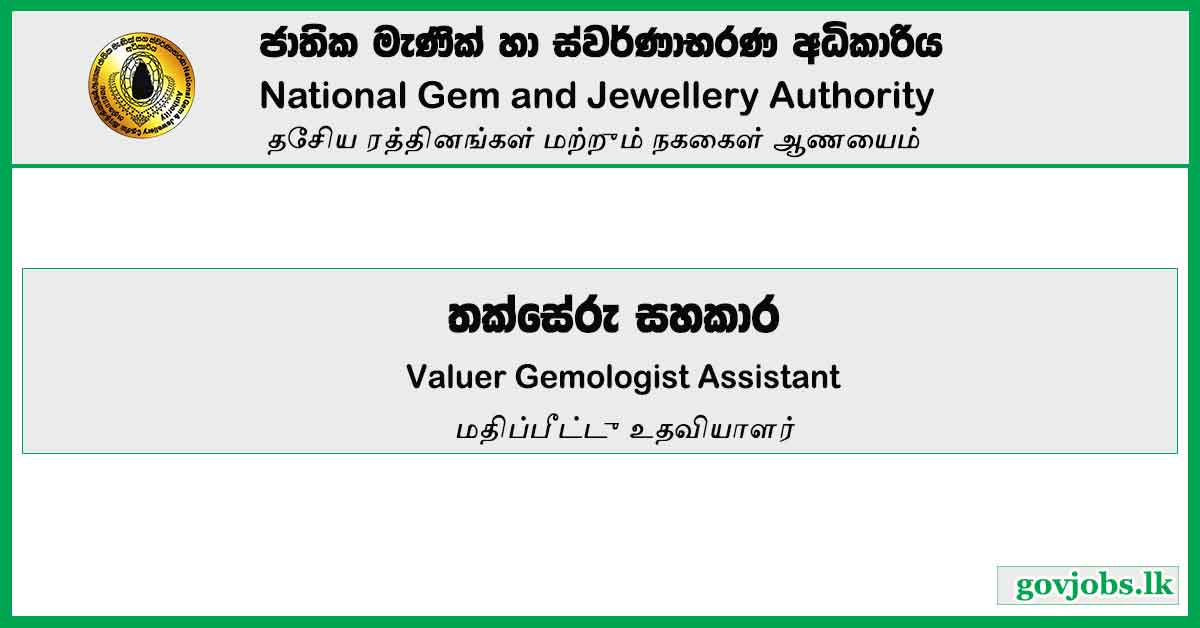 Valuer Gemologist Assistant - National Gem And Jewellery Authority Job Vacancies 2024