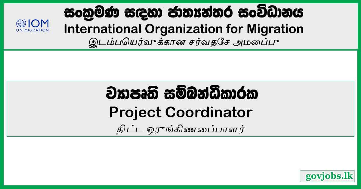 Project Coordinator - International Organization For Migration Job Vacancies 2024