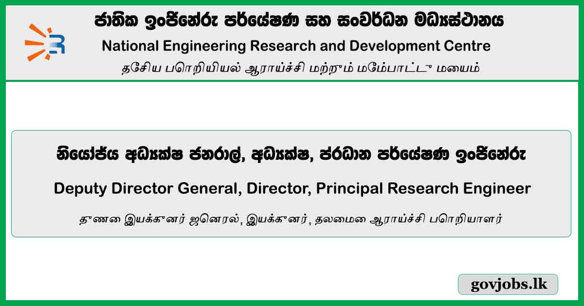 Deputy Director General, Director, Principal Research Engineer - National Engineering Research And Development Centre Job Vacancies 2024