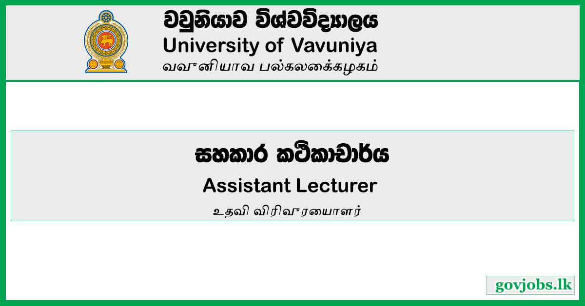 Assistant Lecturer - University Of Vavuniya Job Vacancies 2024