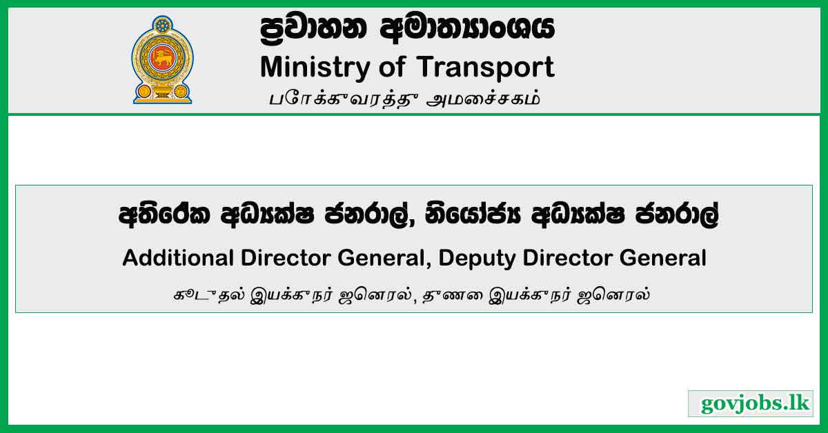 Additional Director General, Deputy Director General - Ministry Of Transport Job Vacancies 2024