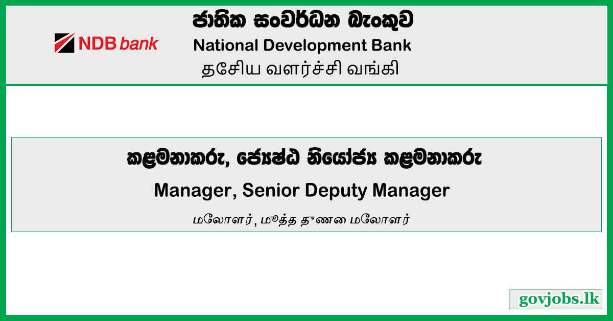 Manager, Senior Deputy Manager – National Development Bank Job Vacancies 2024