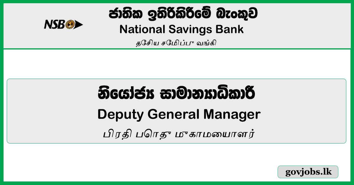 Deputy General Manager – National Savings Bank Job Vacancies 2024