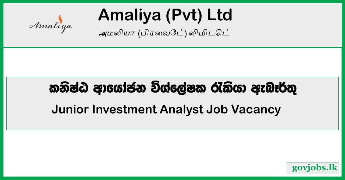 Junior Investment Analyst Job Vacancy-Amaliya (Pvt) Ltd
