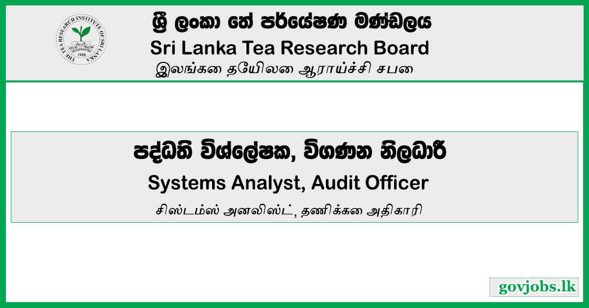Systems Analyst, Audit Officer - Sri Lanka Tea Board Vacancies 2023