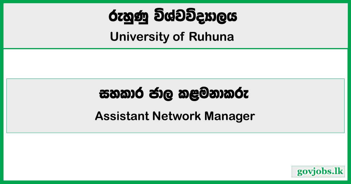 Assistant Network Manager - University of Ruhuna Job Vacancies 2024