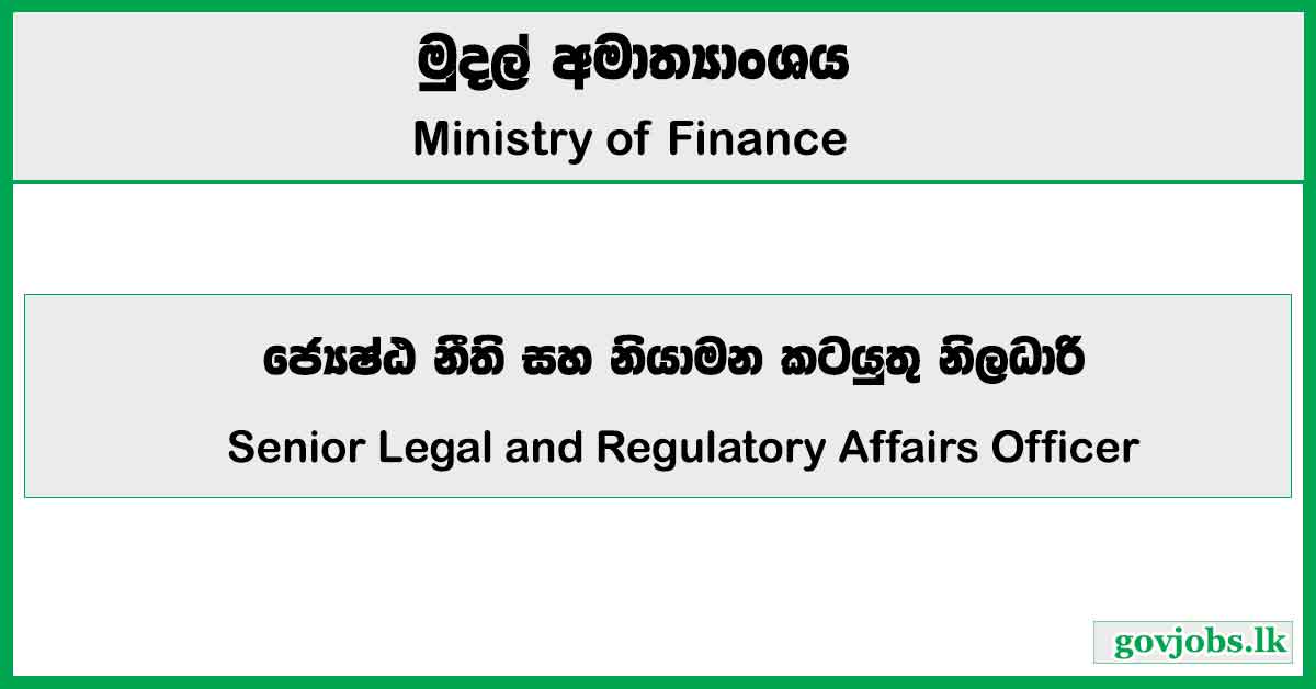 Senior Legal and Regulatory Affairs Officer - Ministry of Finance Job Vacancies 2024