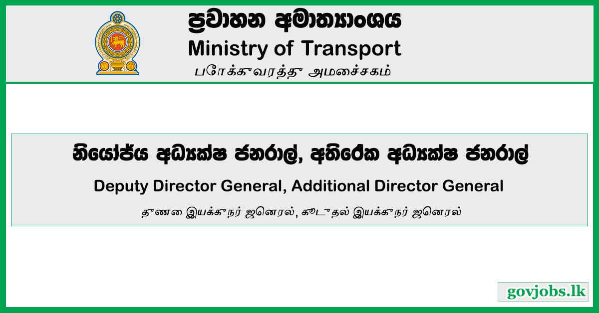 Deputy Director General, Additional Director General - Ministry Of Transport Job Vacancies 2024