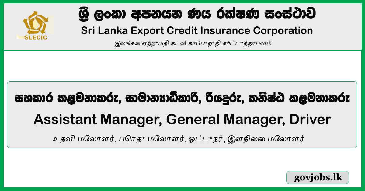 Assistant Manager, General Manager, Driver – Sri Lanka Export Credit Insurance Corporation Job Vacancies 2024