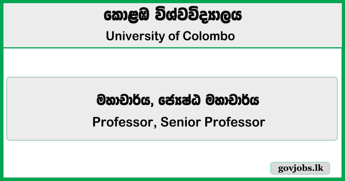 Professor, Senior Professor - University of Colombo Job Vacancies 2024