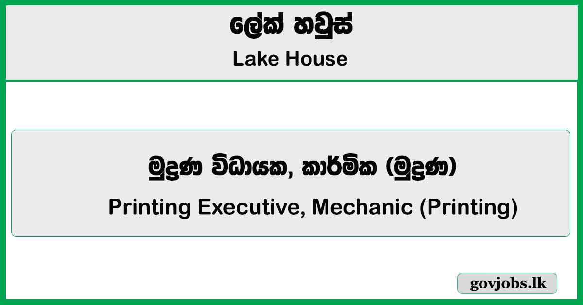 Printing Executive, Mechanic (Printing) - Lake House Job Vacancies 2024