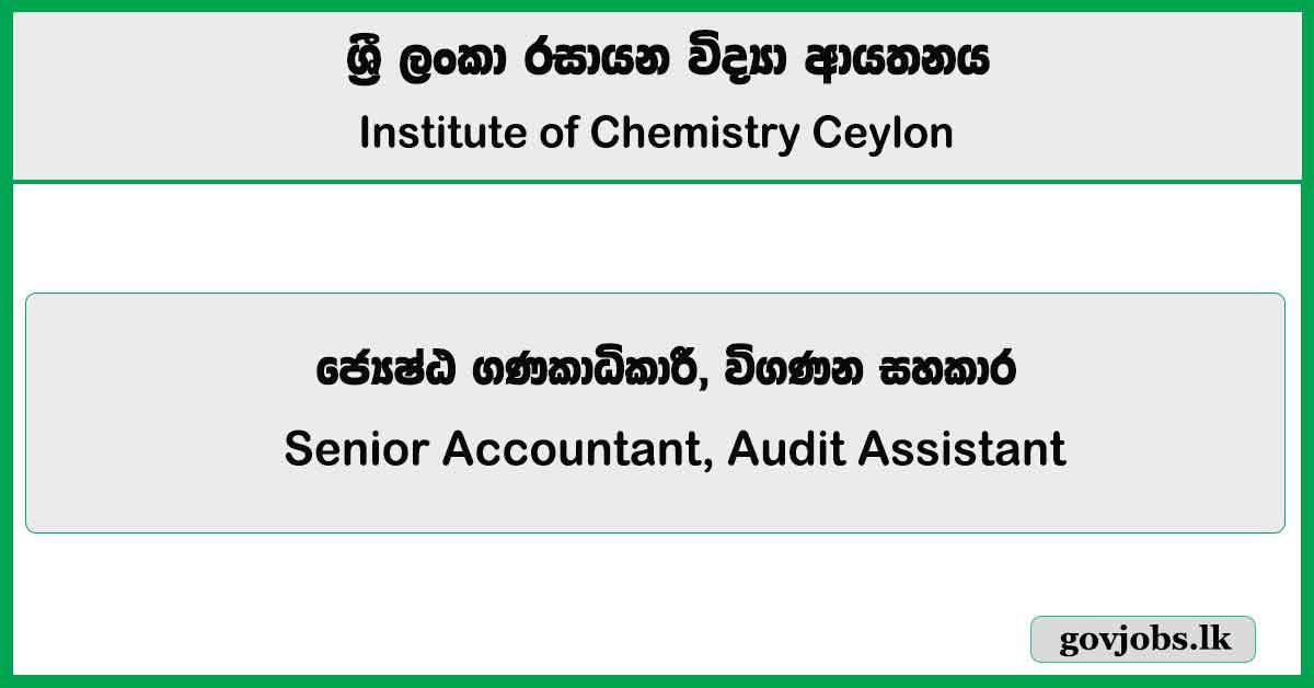 Senior Accountant, Audit Assistant – Institute of Chemistry Ceylon Job Vacancies 2025