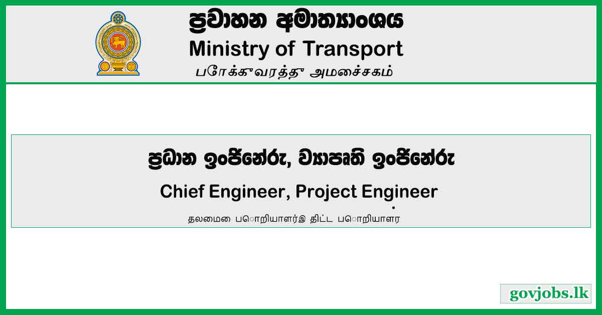 Chief Engineer, Project Engineer – Ministry Of Transport Job Vacancies 2024