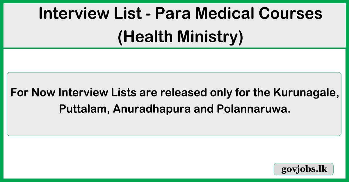 Para Medical Courses ( Health Ministry) -Interview List Job Vacancies 2024