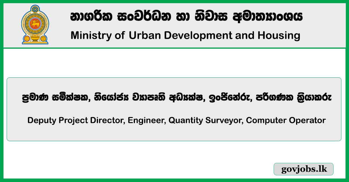 Deputy Project Director, Engineer, Quantity Surveyor, Computer Operator - Ministry Of Urban Development And Housing Job Vacancies 2024