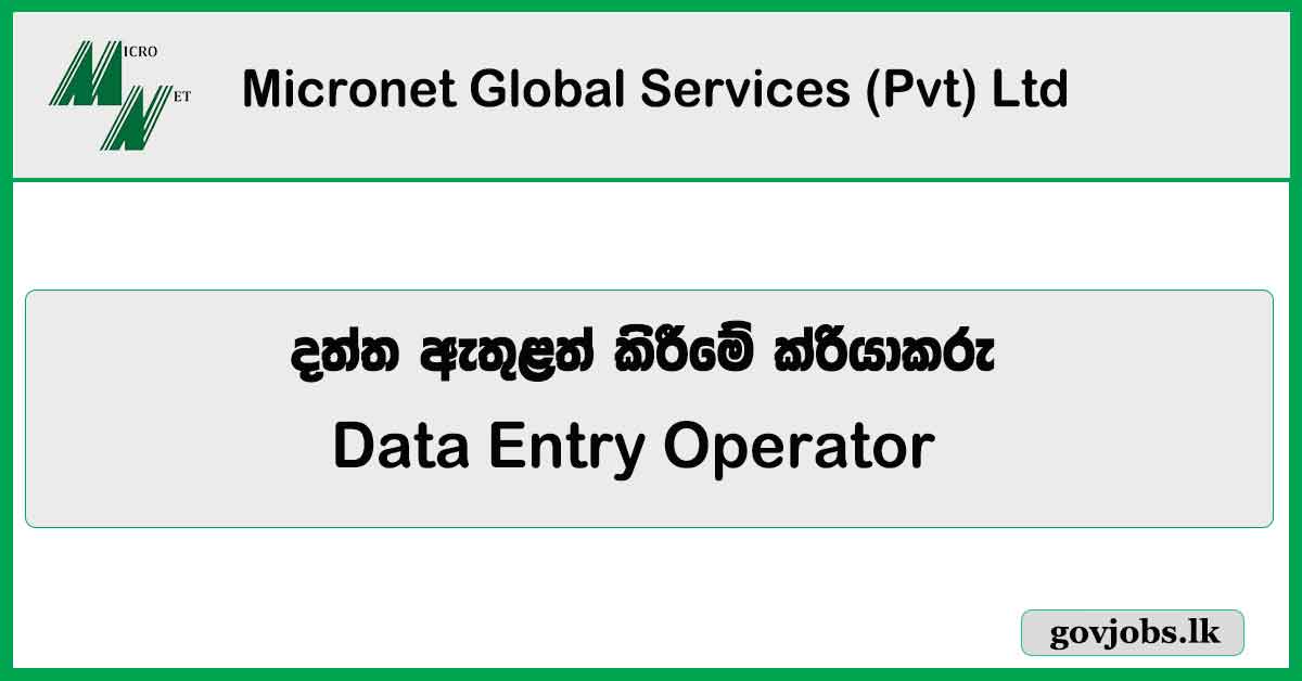 Data Entry Operator - Micronet Global Services (Pvt) Ltd Job Vacancies 2024