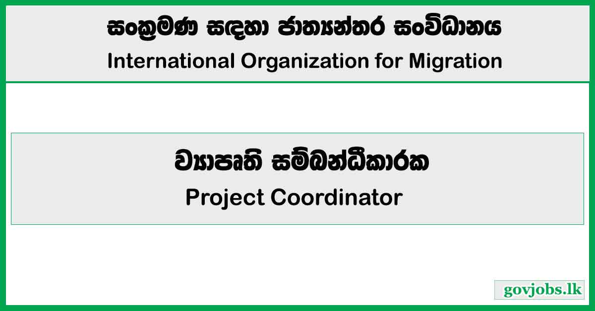 Project Coordinator - International Organization For Migration Job Vacancies 2024