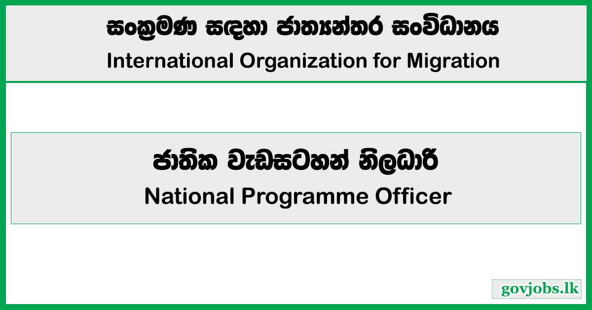 National Programme Officer - International Organization For Migration Job Vacancies 2024