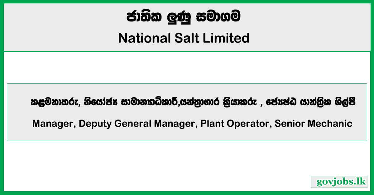 Manager, Deputy General Manager, Plant Operator, Senior Mechanic – National Salt Limited Job Vacancies 2024