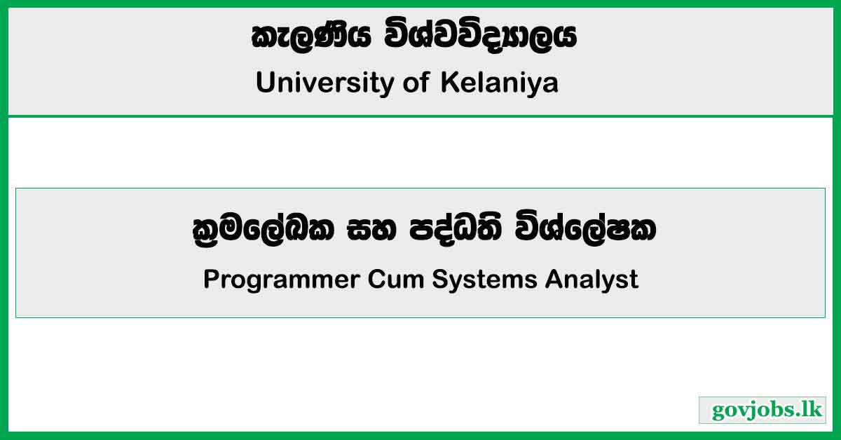 Programmer Cum Systems Analyst - University Of Kelaniya Job Vacancies 2024
