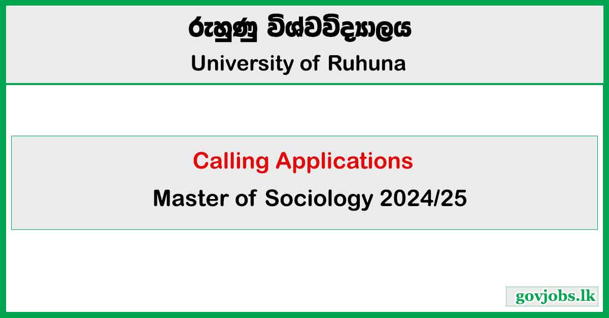 University of Ruhuna - Master of Sociology 2024/25