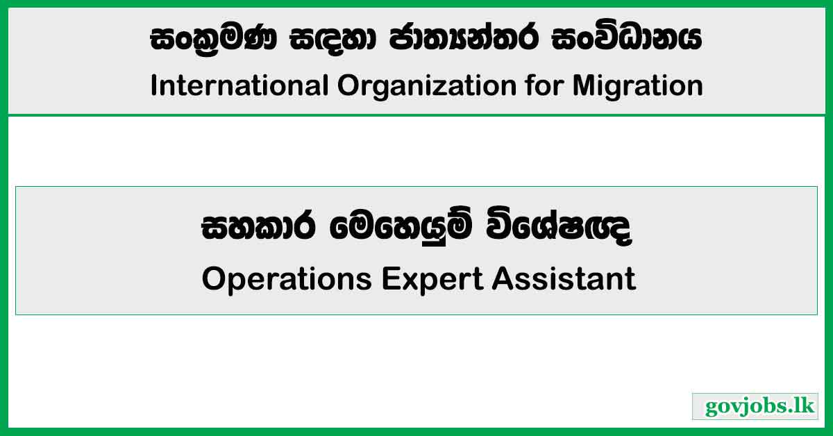 Operations Expert Assistant - International Organization for Migration Job Vacancies 2024