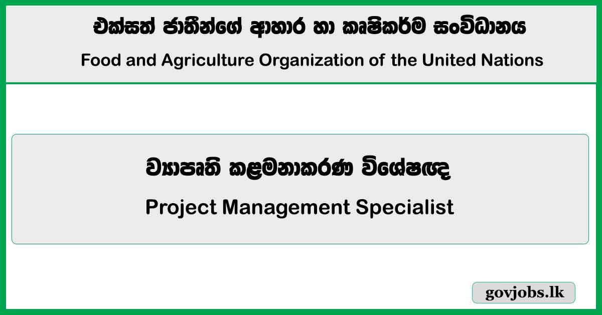 Project Management Specialist - Food and Agriculture Organization of the United Nations Job Vacancies 2024