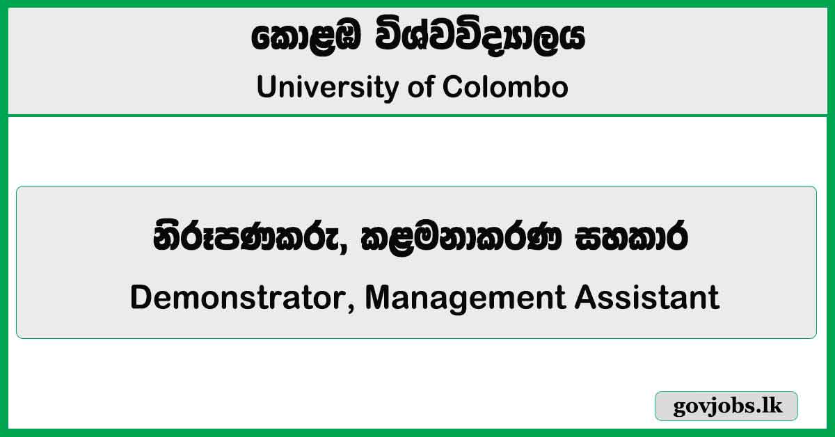 Demonstrator, Management Assistant - University of Colombo Job Vacancies 2024