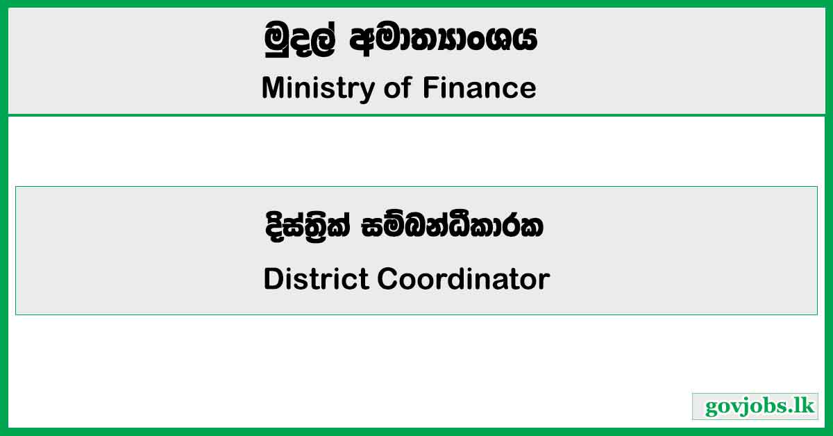 District Coordinator - Ministry of Finance Job Vacancies 2024