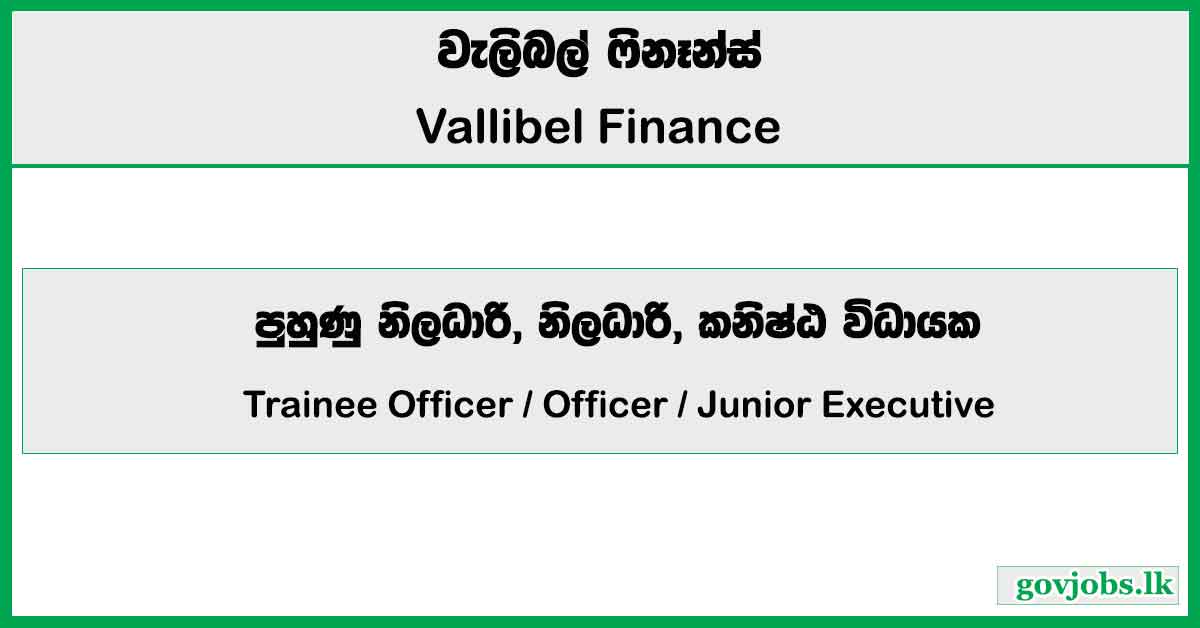 Trainee Officer / Officer / Junior Executive - Gold Loan (All Branches) - Vallibel Finance Job Vacancies 2024