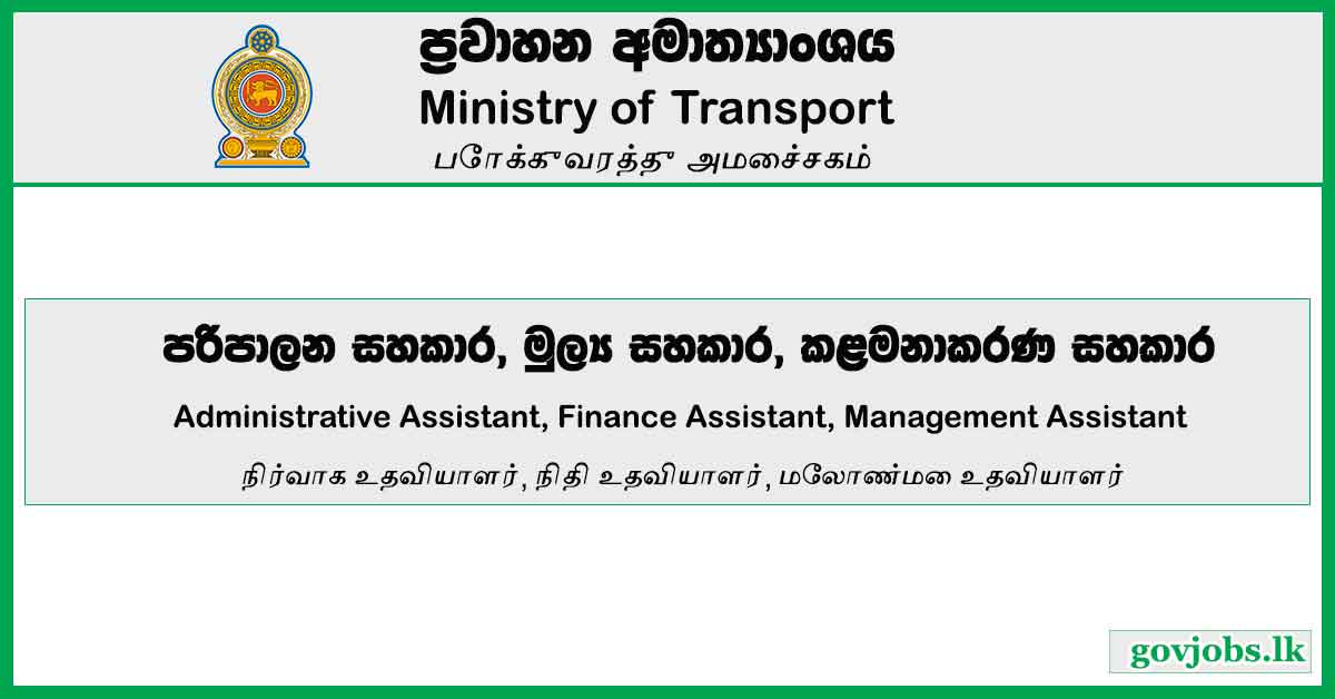 Administrative Assistant, Finance Assistant, Management Assistant - Ministry Of Transport Job Vacancies 2024