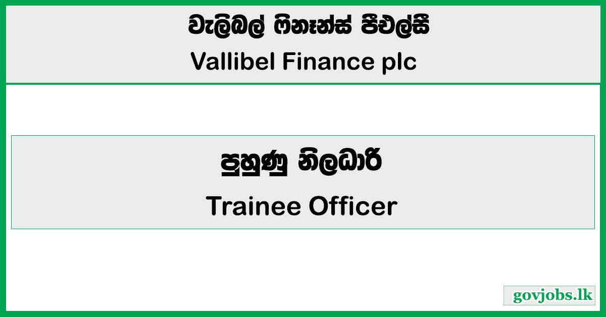 Trainee Officer - Vallibel Finance Job Vacancies 2024