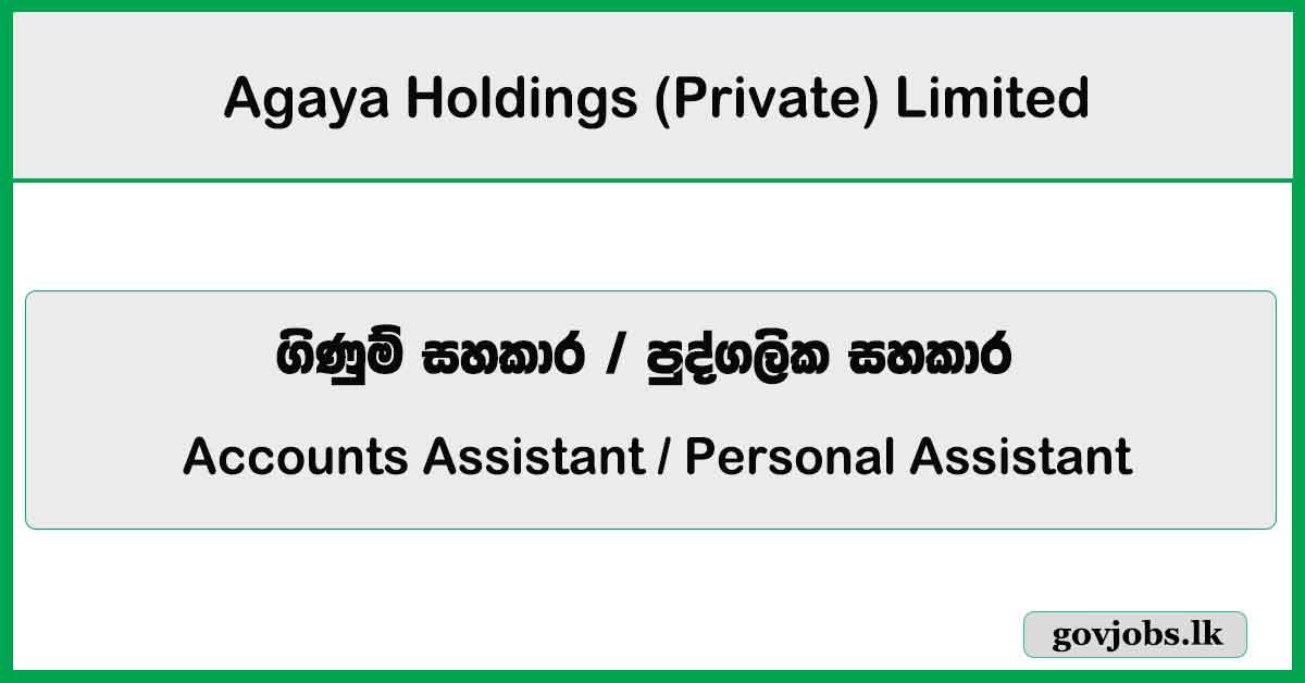 Accounts Assistant / Personal Assistant - Agaya Holdings (Private) Limited Job Vacancies 2024