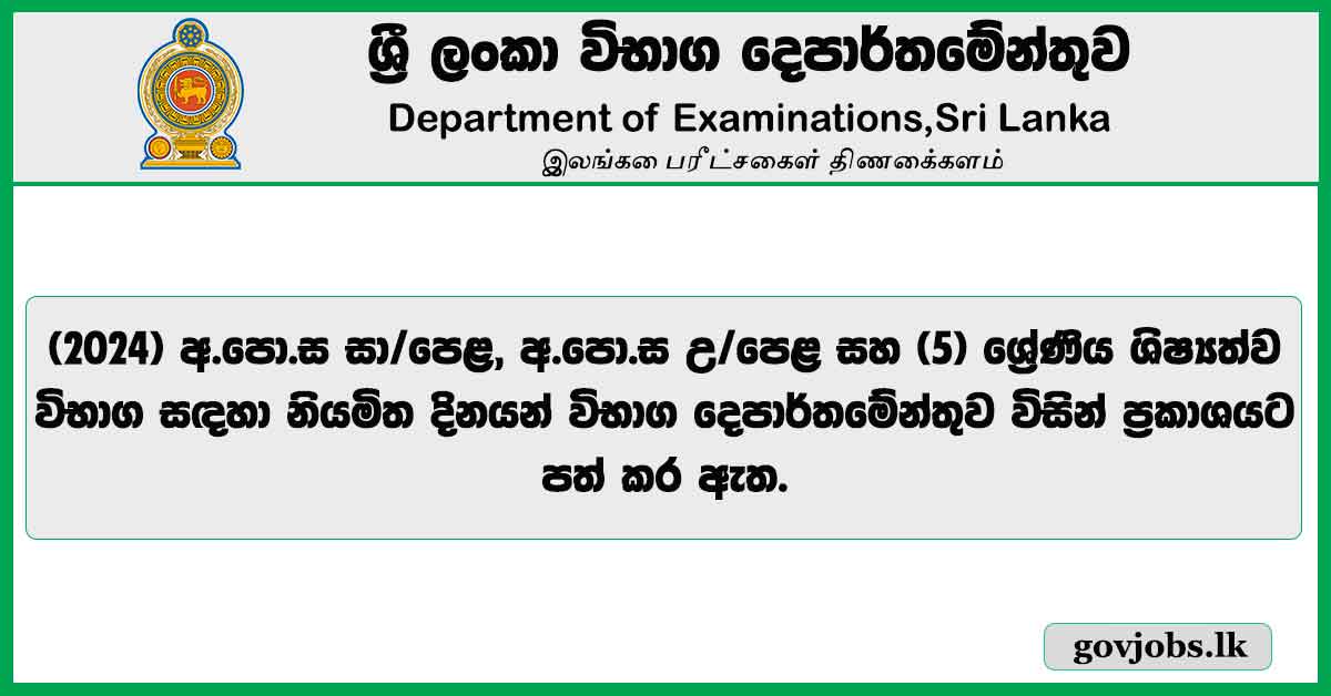 G.C.E. O/L, A/L, and Grade 5 Scholarship Exam Dates Announced for 2024