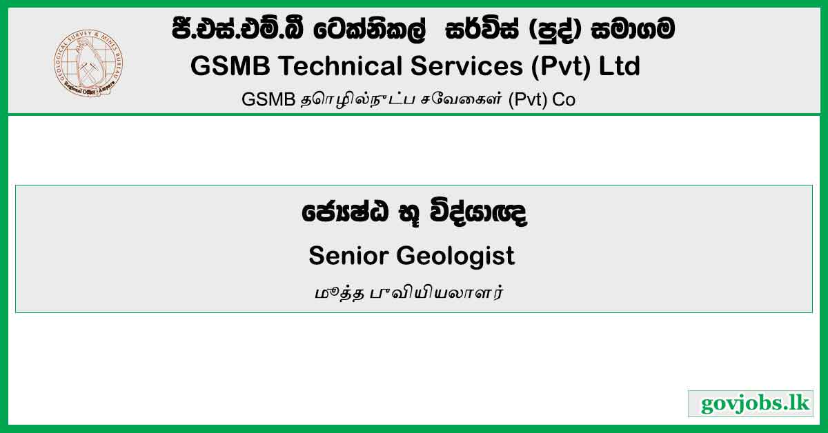Senior Geologist - GSMB Technical Services (Pvt) Ltd Job Vacancies 2023