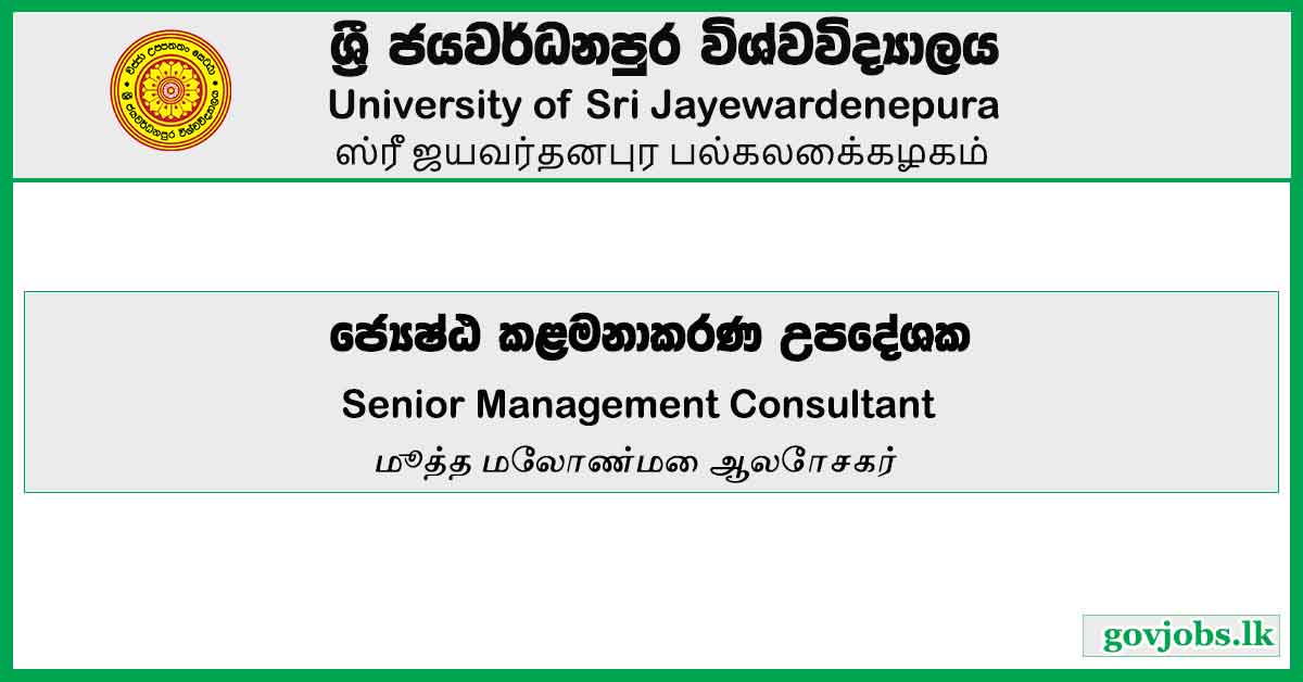 Senior Management Consultant – University of Sri Jayewardenepura Job Vacancies 2023
